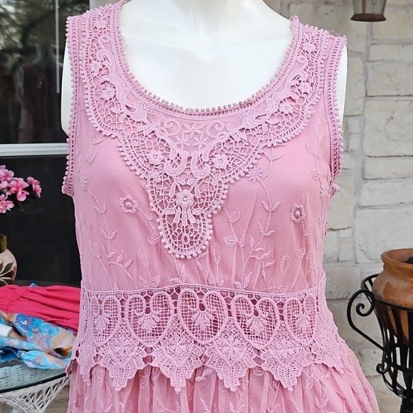 Sundance Juliet Rose Pink Lace Boho Romantic Sleeveless Embroidered Dress Size 6 - Picture 3 of 11